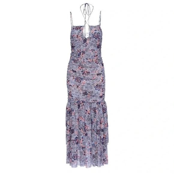 MISA Los Angeles Nicola Floral Mesh Halter Midi Dress Blue Size XS NWT - Picture 2 of 15